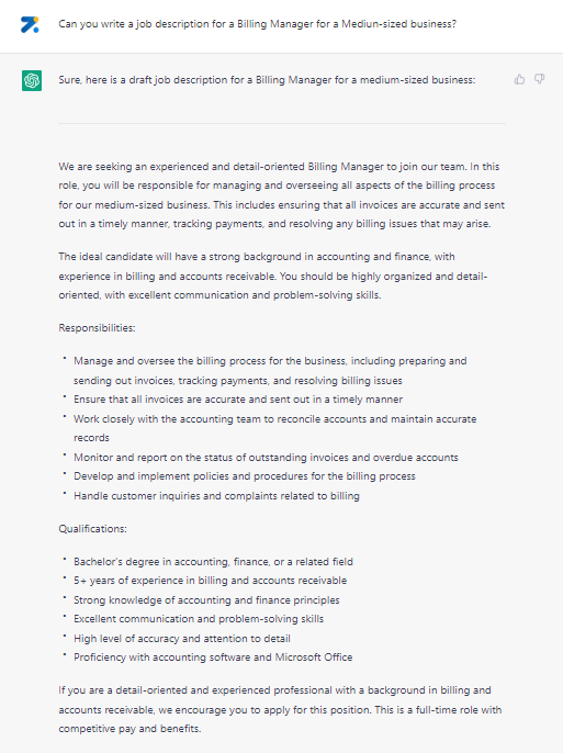 write job description in chatgpt
