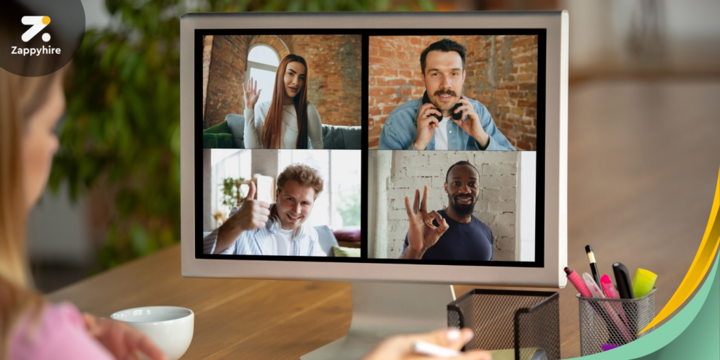 Meeting with the team remotely via video call