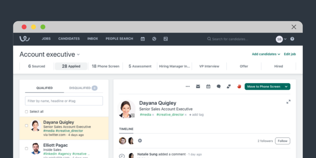Workable's dashboard