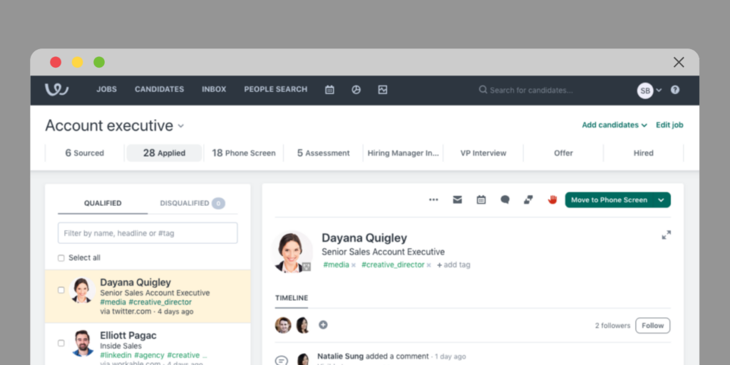 Screenshot of workable's dashboard
